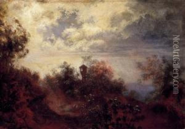 Romantic Landscape With Clouds Lit By Moon Oil Painting - Ferdinand Malitsch