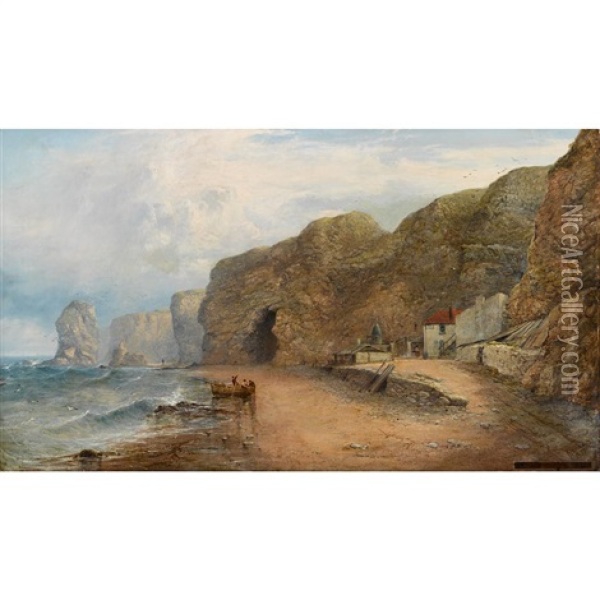 Marsden Bay Beach, South Shields, England Oil Painting - George Blackie Sticks