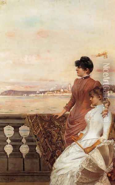On the Balcony Oil Painting - Georges Van den Bos