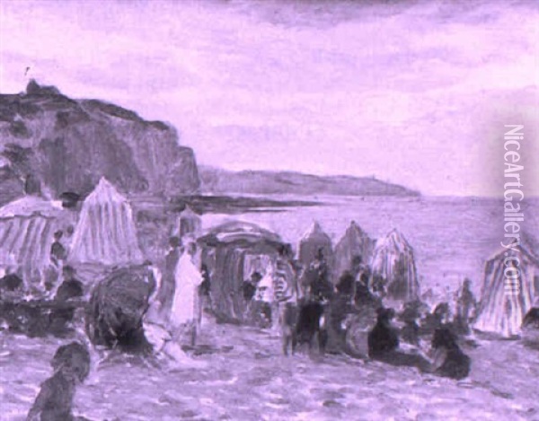 Beach Huts At Dieppe Oil Painting - Vilhelm Holmgren
