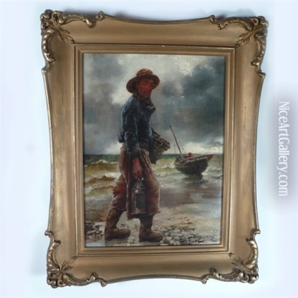 The Fisherman Oil Painting - Georges Jean Marie Haquette