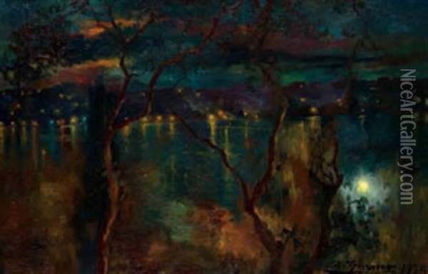 Moonlight River Oil Painting - Luis Graner y Arrufi