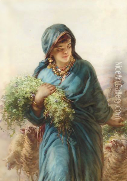 The Shepherdess Oil Painting - Guido Bach