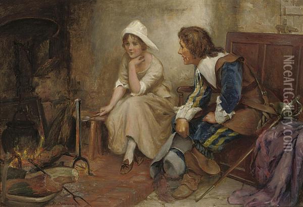 A Proposition Beside The Fire Oil Painting - Delapoer Downing