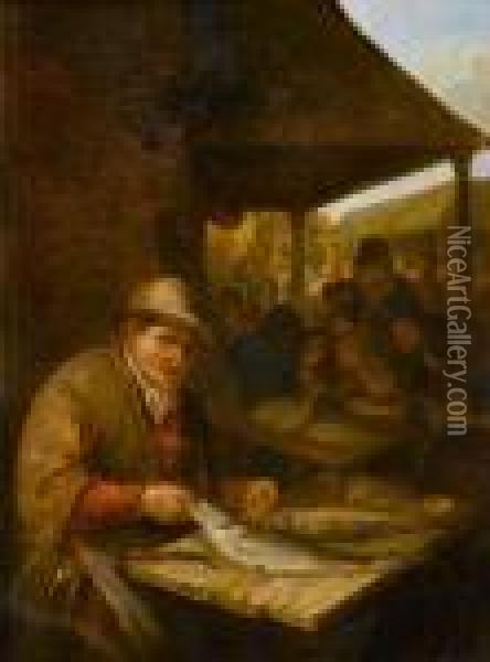A Fishmonger At A Stall Oil Painting - Cornelis Dusart