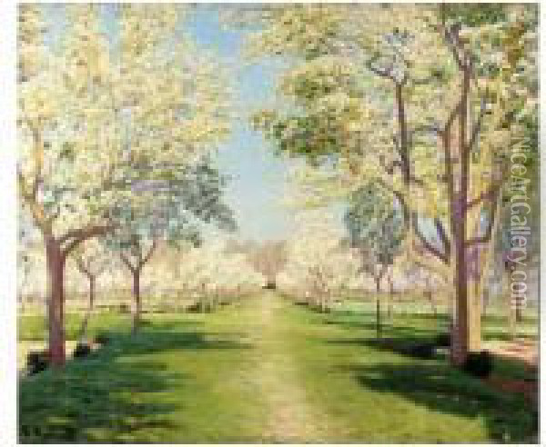 Almendros En Flor (almond Trees In Blossom) Oil Painting - Santiago Rusinol i Prats