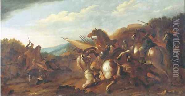 A cavalry skirmish Oil Painting - Andrea De Lione
