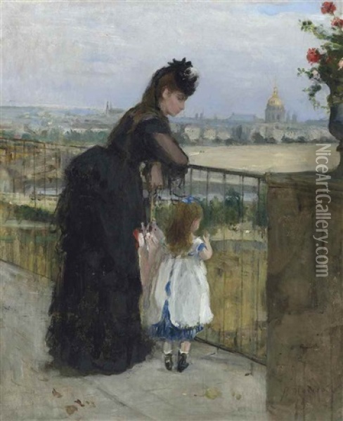 Femme Et Enfant Au Balcon Oil Painting - Berthe Morisot