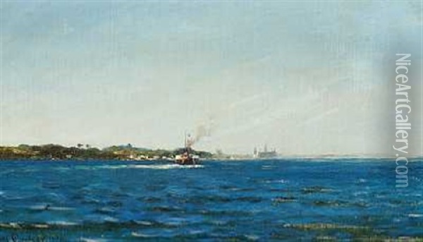 Kystparti Ved Helsingor, I Baggrunden Kronborg Oil Painting - Carl Ludvig Thilson Locher