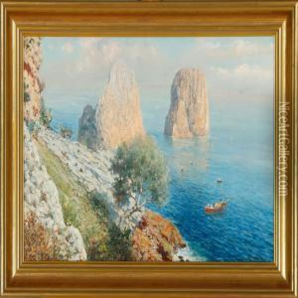 View Of Capri With Thefaraglioni Cliffs Oil Painting - Bernard Hay