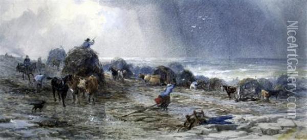 Seaweed Gatherers Along The Coast Oil Painting - Henry Andrews