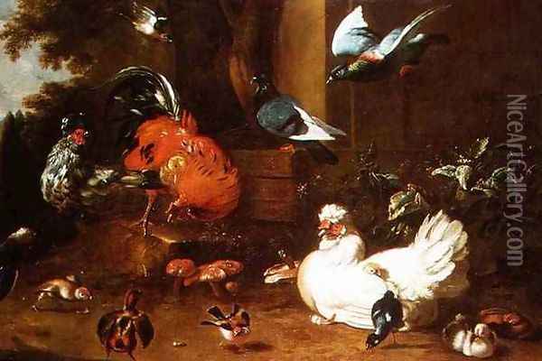 Poultry in Parkland Oil Painting - Melchior de Hondecoeter