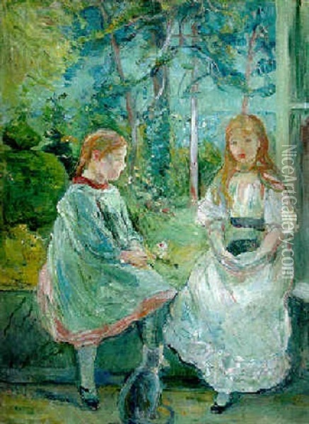Fillettes A La Fenetre, Jeanne Et Edma Bodeau Oil Painting - Berthe Morisot
