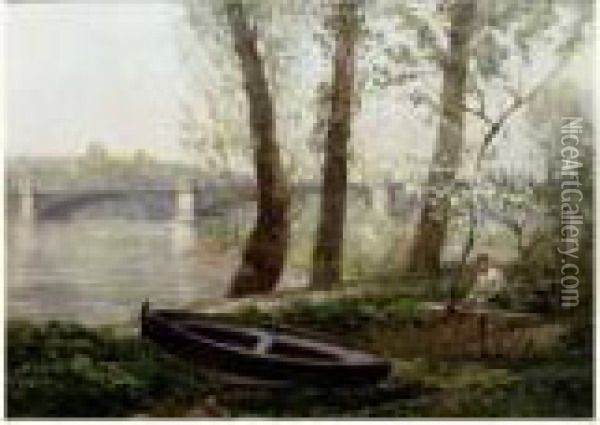 Calfeutrage De La Barque En Bord De Seine Oil Painting - Gustave Maincent