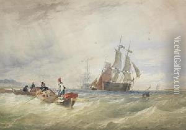 Fishermen Offshore Laying Their Nets Oil Painting - Thomas Sewell Robins