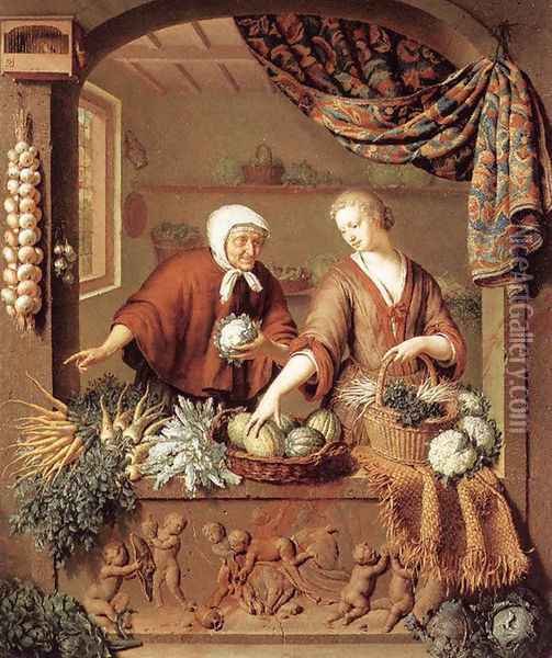 The Greengrocer 1731 Oil Painting - Willem van Mieris