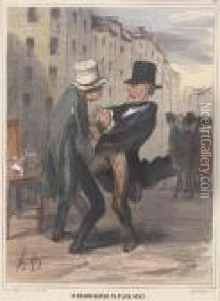 Le Degraisseur En Plein Vent Oil Painting - Honore Daumier