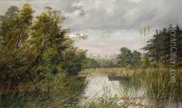 The Artist Fishing With His Ghillie Oil Painting - Charles Harmony Harrison