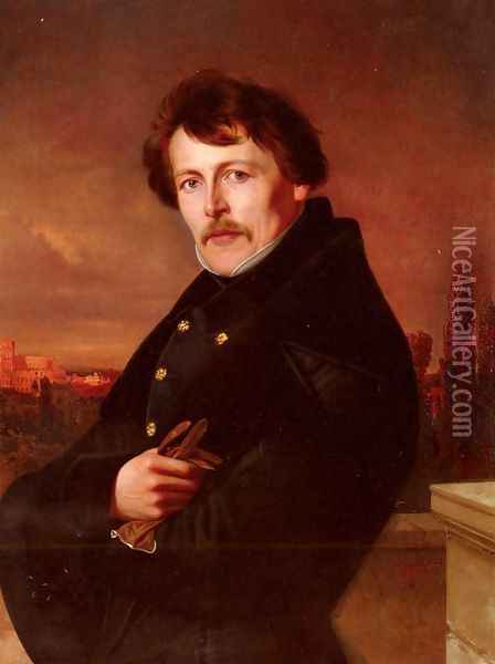 A Portrait Of A Gentleman, Rome In The Distance Oil Painting - Adolf Schmidt