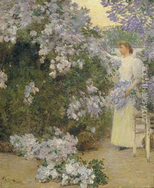 Mrs. Hassam in the Garden Oil Painting - Childe Hassam