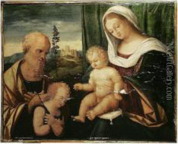 The Holy Family With The Infant Saint John The Baptist Oil Painting - Giovanni Bellini