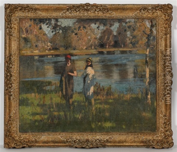 At The Water's Edge Oil Painting - George Henry