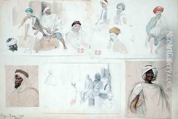 Sketches of Algerian Men, from Vues et Portraits Faits Pendant la Campagne de Mai 1840, 1840 Oil Painting - Felix Philippoteaux