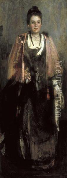 Full Length Portrait Of Miss Robina Spencer Oil Painting - Benjamin James Bowen