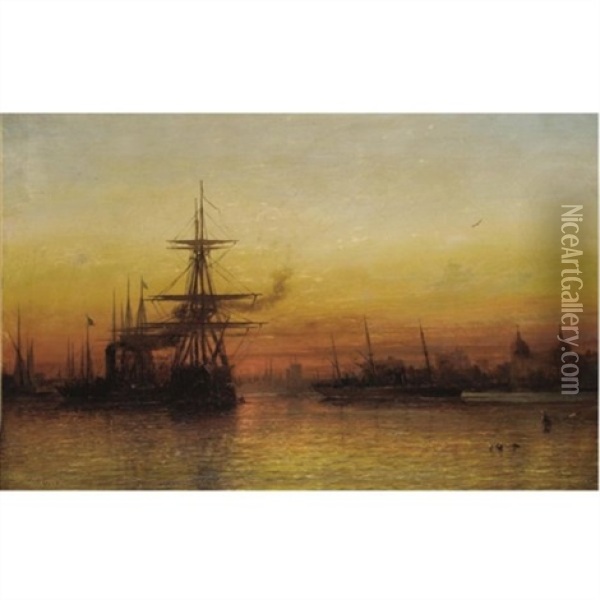 Sunset At Greenwich Oil Painting - James Francis Danby
