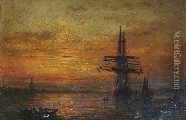 Harbour Scene At Sunset Oil Painting - Adolphus Knell