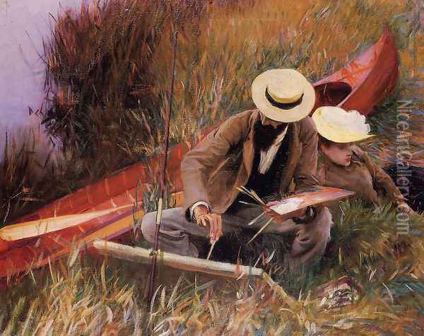 Paul Helleu Sketching With His Wife Oil Painting - John Singer Sargent