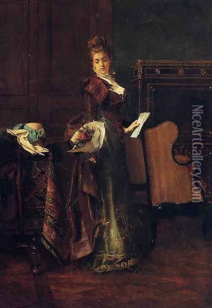 The Love Letter Oil Painting - Alfred-Emile-Leopole Stevens