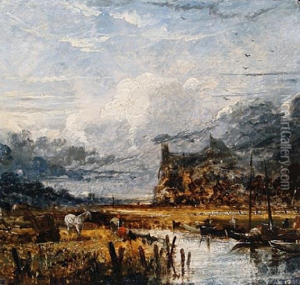 River Landscape (+ Another, Irgr; Pair) Oil Painting - Joseph Paul