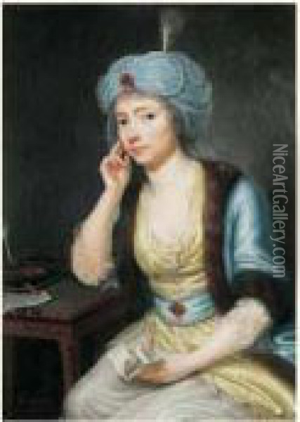 Portrait De Charlotte Marquis En Sultane Oil Painting - Jean Prudhomme Preudhomme