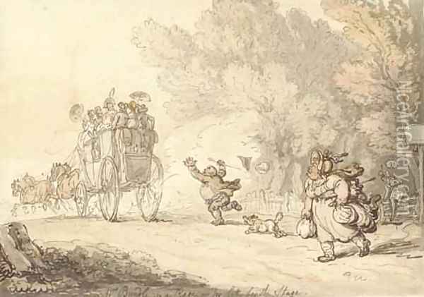 'rs Bundle in a rage Oil Painting - Thomas Rowlandson