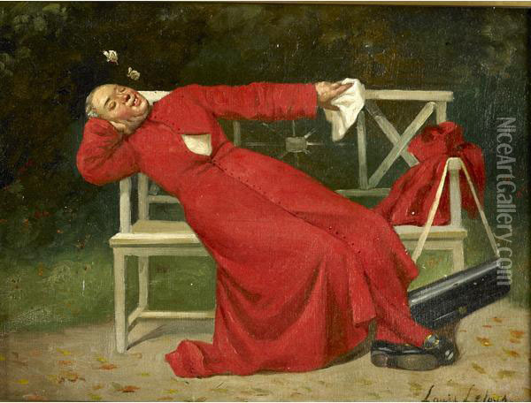Sleeping Cleric With Butterflies Oil Painting - Alexandre Louis Leloir