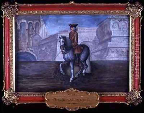 No 23 Dappled grey horse of the Spanish Riding School performing dressage steps Oil Painting - Baron Reis d' Eisenberg