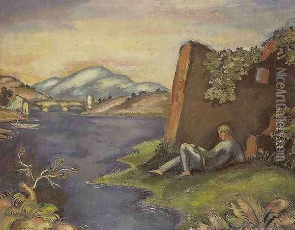 Idyll - Landscape with a Reclining Man Oil Painting - Eugene Zak