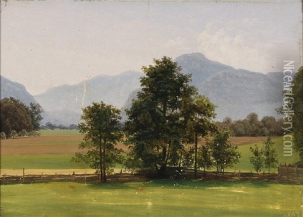 Landscape With Mountains In The Distance Oil Painting - Anton Edvard Kjeldrup