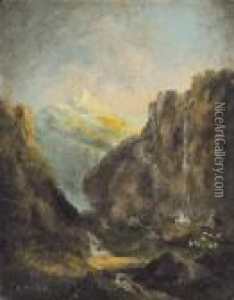 Berglandschap Met Waterval (ca. 1875) Oil Painting - James Ensor