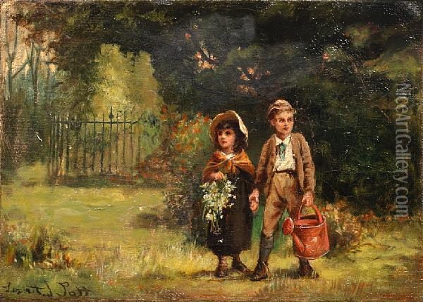 Two Young Gardeners Oil Painting - Laslett John Pott