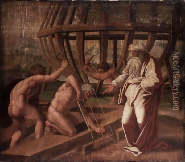 The Building Of Noah's Ark Oil Painting - Raphael (Raffaello Sanzio of Urbino)