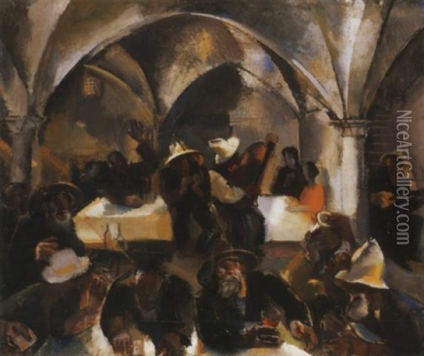 Romai Taverna (trattoria), 1929 - Trattoria Oil Painting - Vilmos Aba-Novak