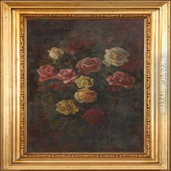 Roses. Signed Carl Carlsen 1910 Oil Painting - Carl Schlichting-Carlsen