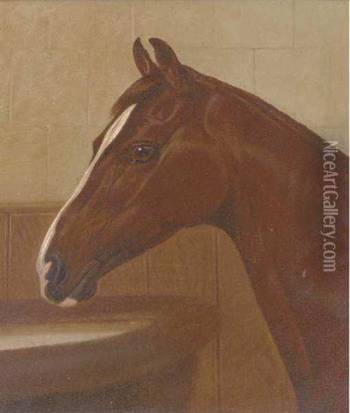 At The Water Trough Oil Painting - Walter Harrowing