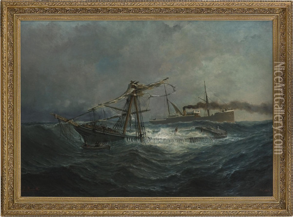 Dampskipet Dana Ved Et Skipsforlis Oil Painting - Johan Jacob Bennetter