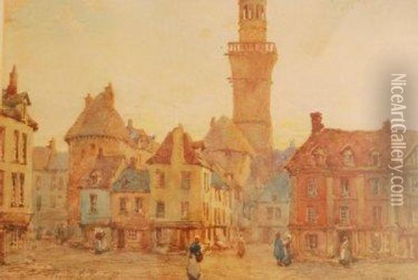 Street Scene At Vire Oil Painting - Pierre Le Boueff