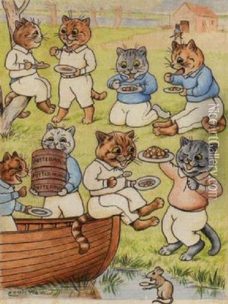 The Cats' Picnic Oil Painting - Louis William Wain