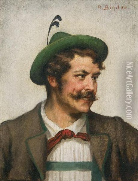 A Portrait Of A Young Boy And Man In Bavarian Costume Oil Painting - Alois Binder