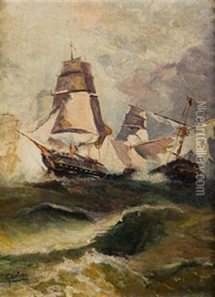 Barcos En La Tempestad Oil Painting - Jose Gartner De La Pena